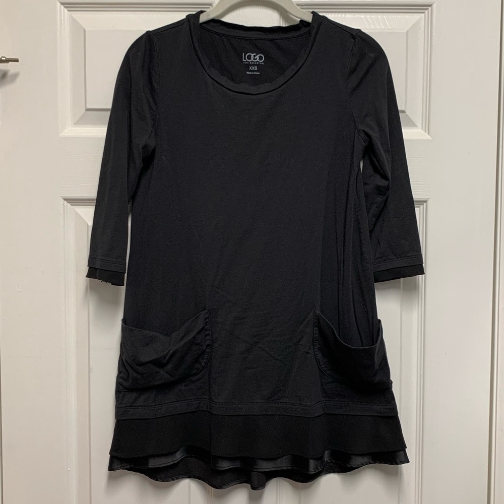 Black Faux Layered 3/4 Sleeve Tunic Top Size XXS